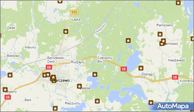 mapa Czerwony Bór gmina Barczewo, Czerwony Bór gmina Barczewo na mapie Targeo