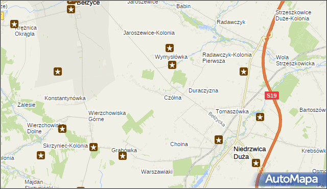 mapa Czółna gmina Niedrzwica Duża, Czółna gmina Niedrzwica Duża na mapie Targeo