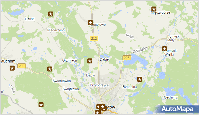 mapa Dąbie gmina Bytów, Dąbie gmina Bytów na mapie Targeo
