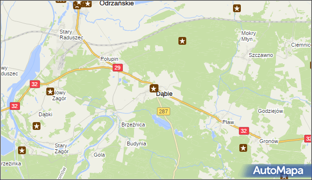 mapa Dąbie powiat krośnieński, Dąbie powiat krośnieński na mapie Targeo