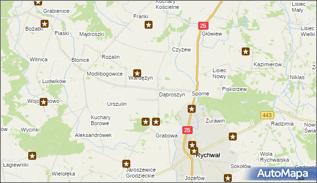 mapa Dąbroszyn gmina Rychwał, Dąbroszyn gmina Rychwał na mapie Targeo