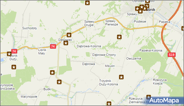 mapa Dąbrowa-Choiny, Dąbrowa-Choiny na mapie Targeo