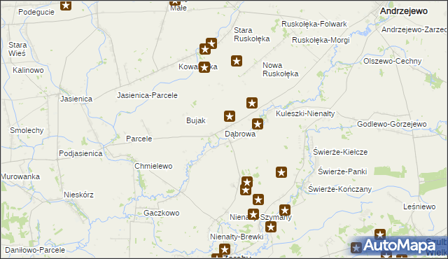 mapa Dąbrowa gmina Andrzejewo, Dąbrowa gmina Andrzejewo na mapie Targeo