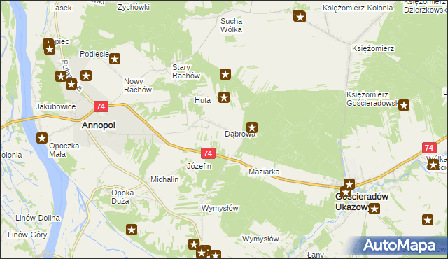 mapa Dąbrowa gmina Annopol, Dąbrowa gmina Annopol na mapie Targeo