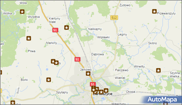 mapa Dąbrowa gmina Bartoszyce, Dąbrowa gmina Bartoszyce na mapie Targeo