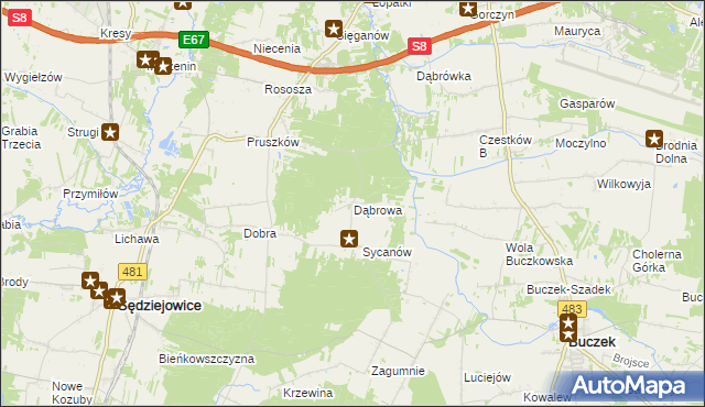 mapa Dąbrowa gmina Buczek, Dąbrowa gmina Buczek na mapie Targeo
