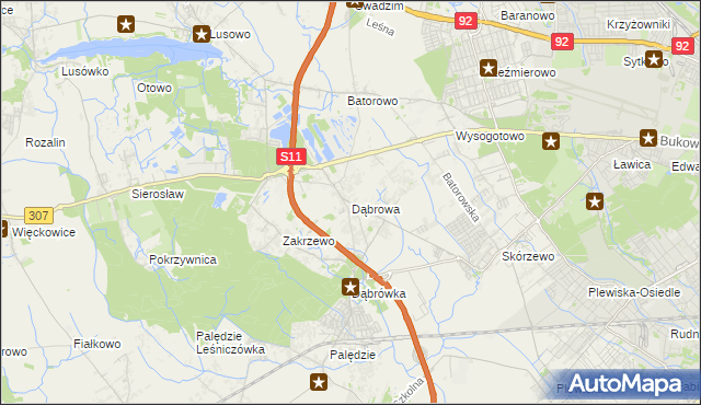 mapa Dąbrowa gmina Dopiewo, Dąbrowa gmina Dopiewo na mapie Targeo