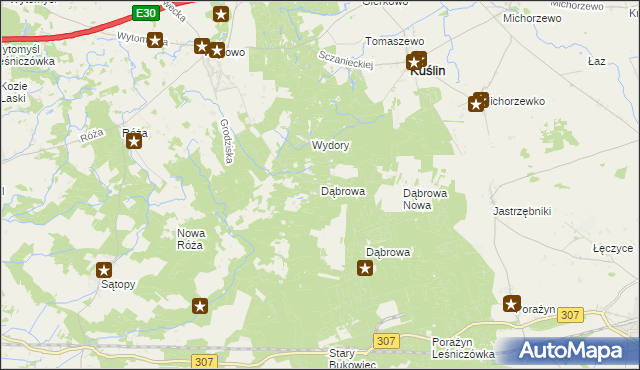 mapa Dąbrowa gmina Kuślin, Dąbrowa gmina Kuślin na mapie Targeo
