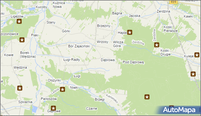 mapa Dąbrowa gmina Przystajń, Dąbrowa gmina Przystajń na mapie Targeo