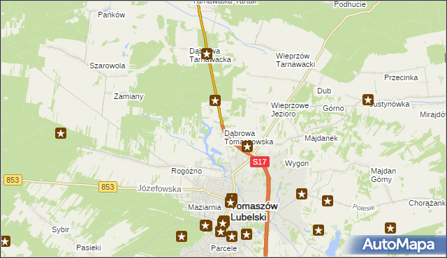 mapa Dąbrowa Tomaszowska, Dąbrowa Tomaszowska na mapie Targeo