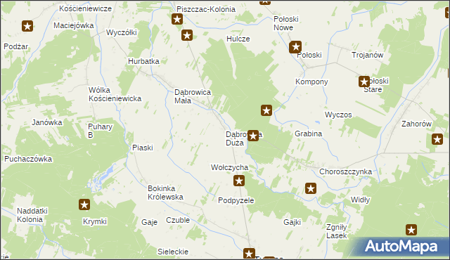 mapa Dąbrowica Duża gmina Tuczna, Dąbrowica Duża gmina Tuczna na mapie Targeo