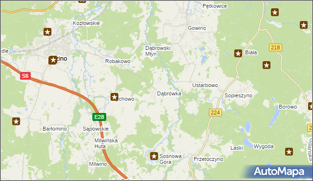 mapa Dąbrówka gmina Luzino, Dąbrówka gmina Luzino na mapie Targeo
