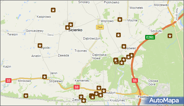 mapa Dąbrówka Nowa gmina Sicienko, Dąbrówka Nowa gmina Sicienko na mapie Targeo