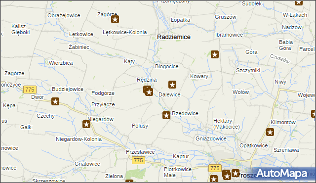 mapa Dalewice, Dalewice na mapie Targeo