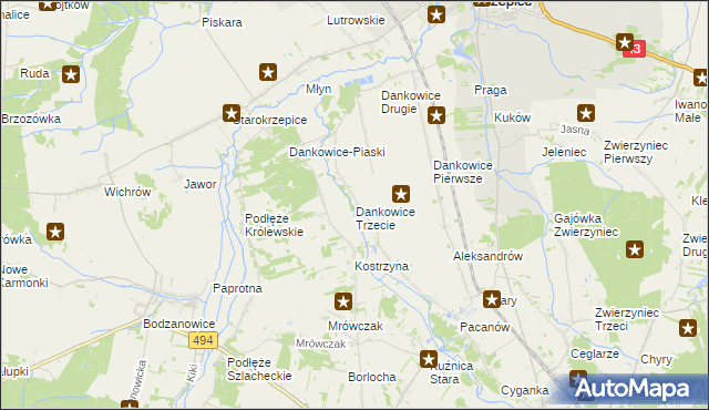 mapa Dankowice Trzecie, Dankowice Trzecie na mapie Targeo