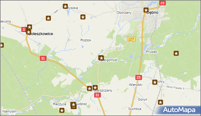 mapa Dargomyśl gmina Dębno, Dargomyśl gmina Dębno na mapie Targeo