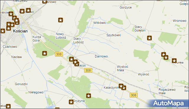 mapa Darnowo gmina Kościan, Darnowo gmina Kościan na mapie Targeo