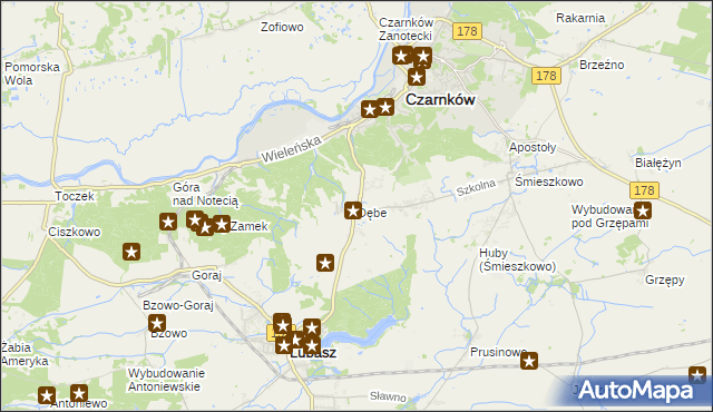 mapa Dębe gmina Lubasz, Dębe gmina Lubasz na mapie Targeo