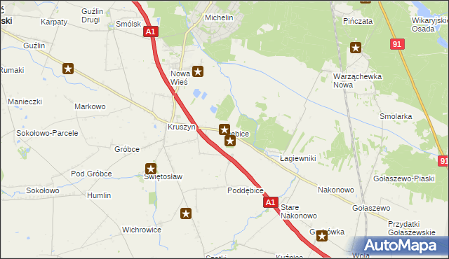 mapa Dębice gmina Włocławek, Dębice gmina Włocławek na mapie Targeo