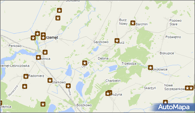 mapa Dębina gmina Przemęt, Dębina gmina Przemęt na mapie Targeo