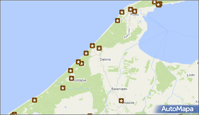 mapa Dębina gmina Ustka, Dębina gmina Ustka na mapie Targeo