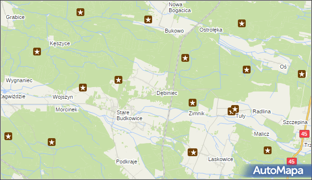 mapa Dębiniec gmina Murów, Dębiniec gmina Murów na mapie Targeo