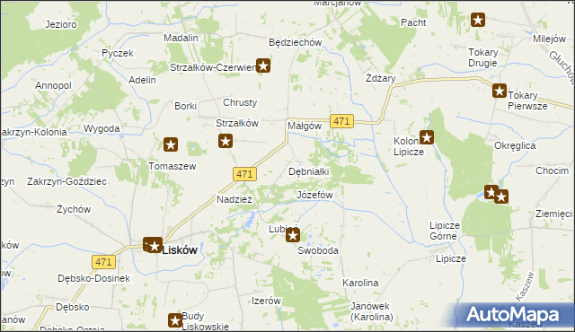 mapa Dębniałki gmina Lisków, Dębniałki gmina Lisków na mapie Targeo