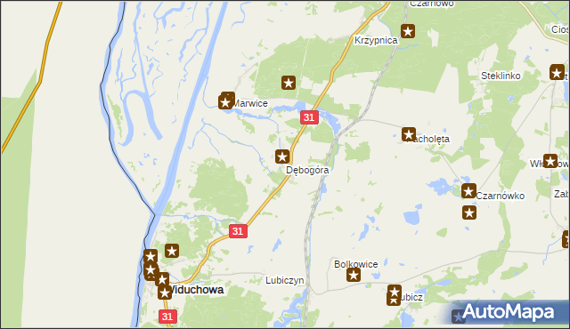 mapa Dębogóra gmina Widuchowa, Dębogóra gmina Widuchowa na mapie Targeo