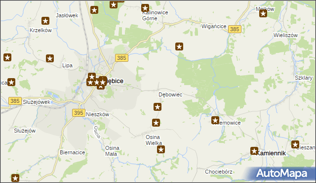 mapa Dębowiec gmina Ziębice, Dębowiec gmina Ziębice na mapie Targeo