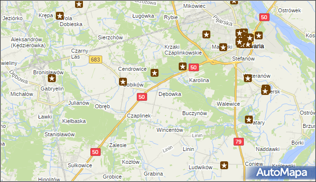 mapa Dębówka gmina Góra Kalwaria, Dębówka gmina Góra Kalwaria na mapie Targeo