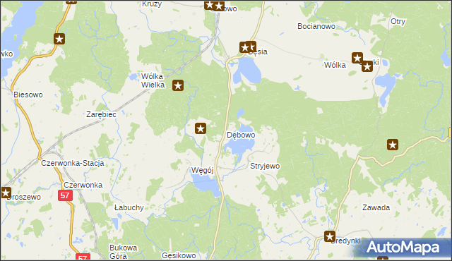 mapa Dębowo gmina Biskupiec, Dębowo gmina Biskupiec na mapie Targeo