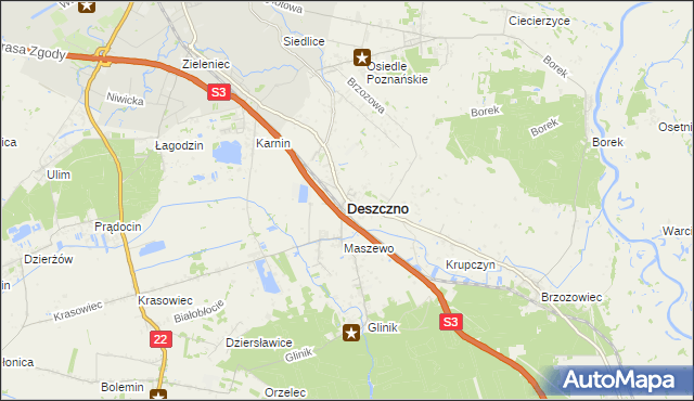 mapa Deszczno, Deszczno na mapie Targeo