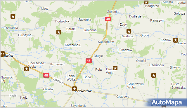 mapa Długie gmina Potworów, Długie gmina Potworów na mapie Targeo