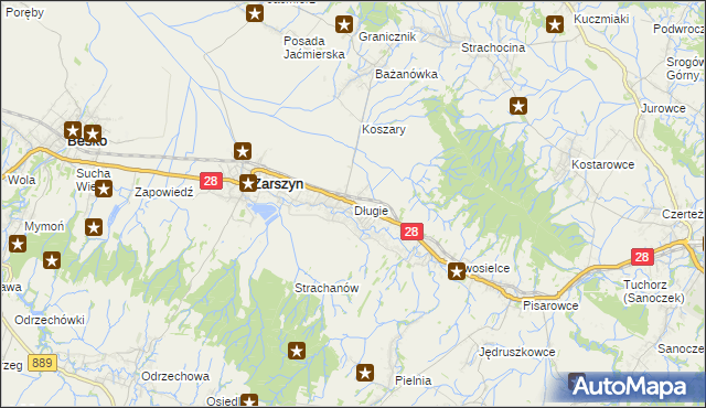 mapa Długie gmina Zarszyn, Długie gmina Zarszyn na mapie Targeo