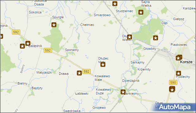 mapa Dłużec Mały, Dłużec Mały na mapie Targeo