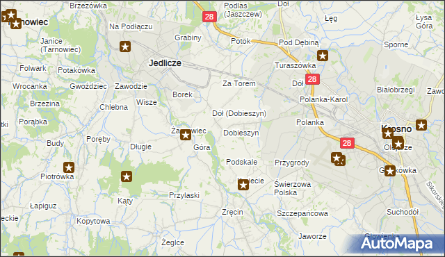 mapa Dobieszyn gmina Jedlicze, Dobieszyn gmina Jedlicze na mapie Targeo