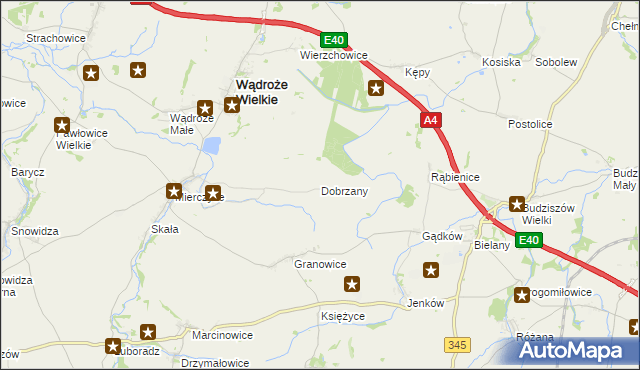 mapa Dobrzany gmina Wądroże Wielkie, Dobrzany gmina Wądroże Wielkie na mapie Targeo