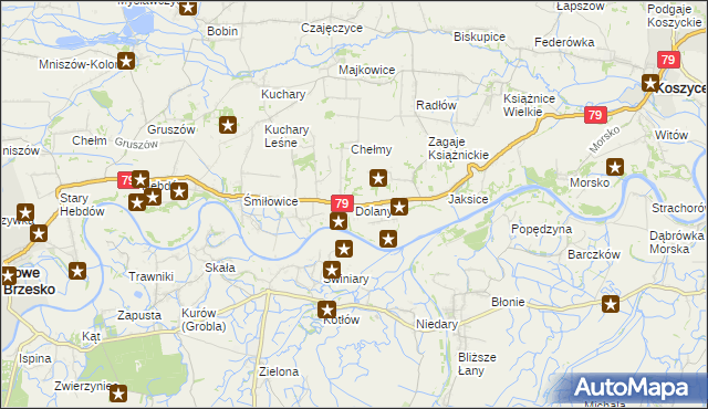 mapa Dolany gmina Koszyce, Dolany gmina Koszyce na mapie Targeo