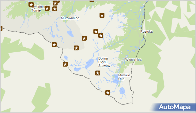 mapa Dolina Pięciu Stawów, Dolina Pięciu Stawów na mapie Targeo