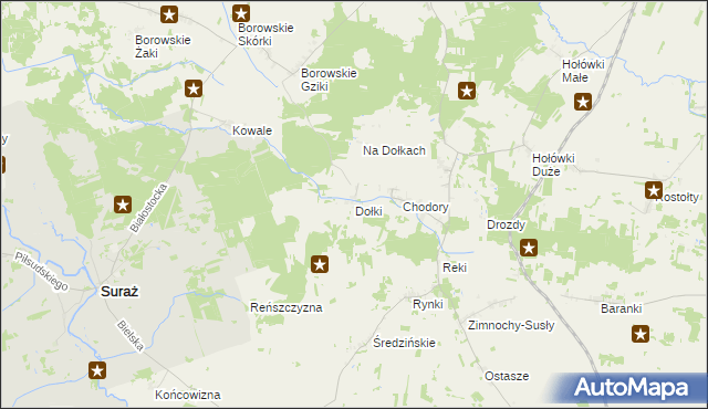 mapa Dołki gmina Turośń Kościelna, Dołki gmina Turośń Kościelna na mapie Targeo