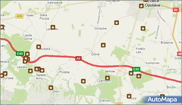 mapa Dolna gmina Leśnica, Dolna gmina Leśnica na mapie Targeo