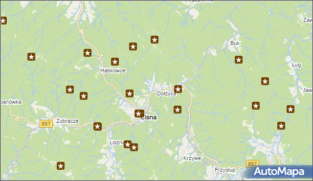 mapa Dołżyca gmina Cisna, Dołżyca gmina Cisna na mapie Targeo