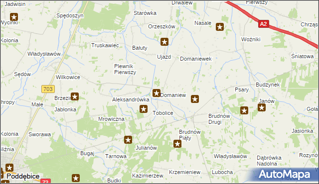 mapa Domaniew gmina Dalików, Domaniew gmina Dalików na mapie Targeo