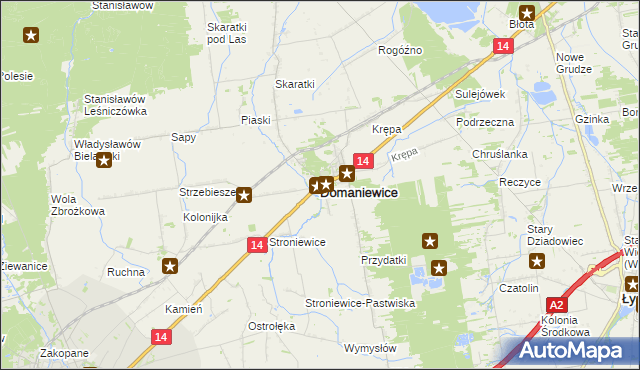 mapa Domaniewice powiat łowicki, Domaniewice powiat łowicki na mapie Targeo