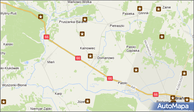 mapa Domanowo gmina Brańsk, Domanowo gmina Brańsk na mapie Targeo