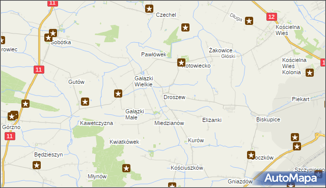 mapa Droszew, Droszew na mapie Targeo