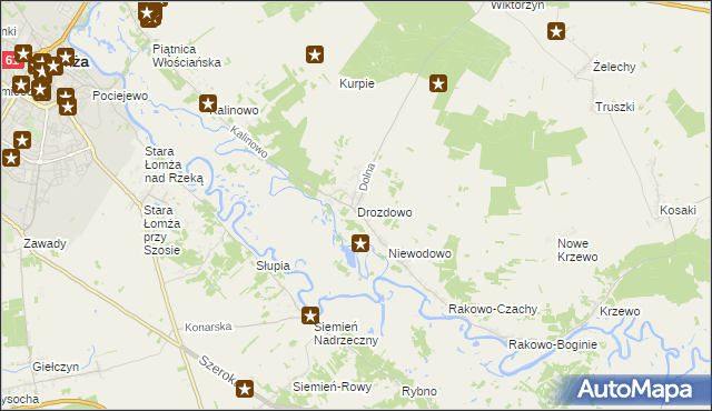 mapa Drozdowo gmina Piątnica, Drozdowo gmina Piątnica na mapie Targeo