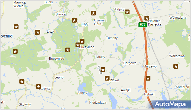 mapa Drulity, Drulity na mapie Targeo