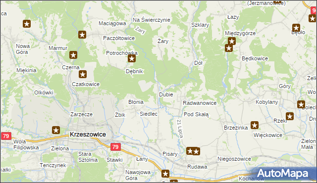 mapa Dubie gmina Krzeszowice, Dubie gmina Krzeszowice na mapie Targeo