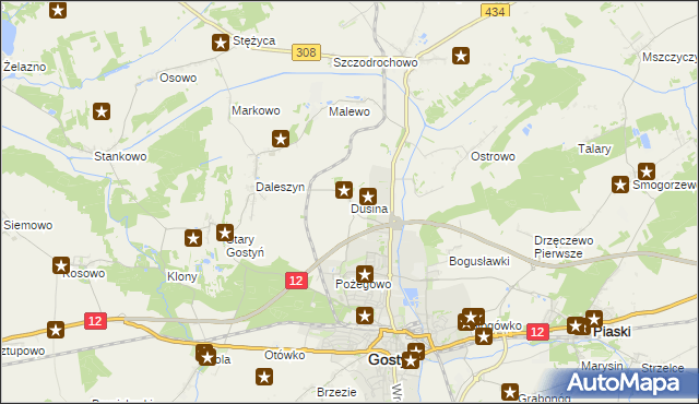 mapa Dusina gmina Gostyń, Dusina gmina Gostyń na mapie Targeo